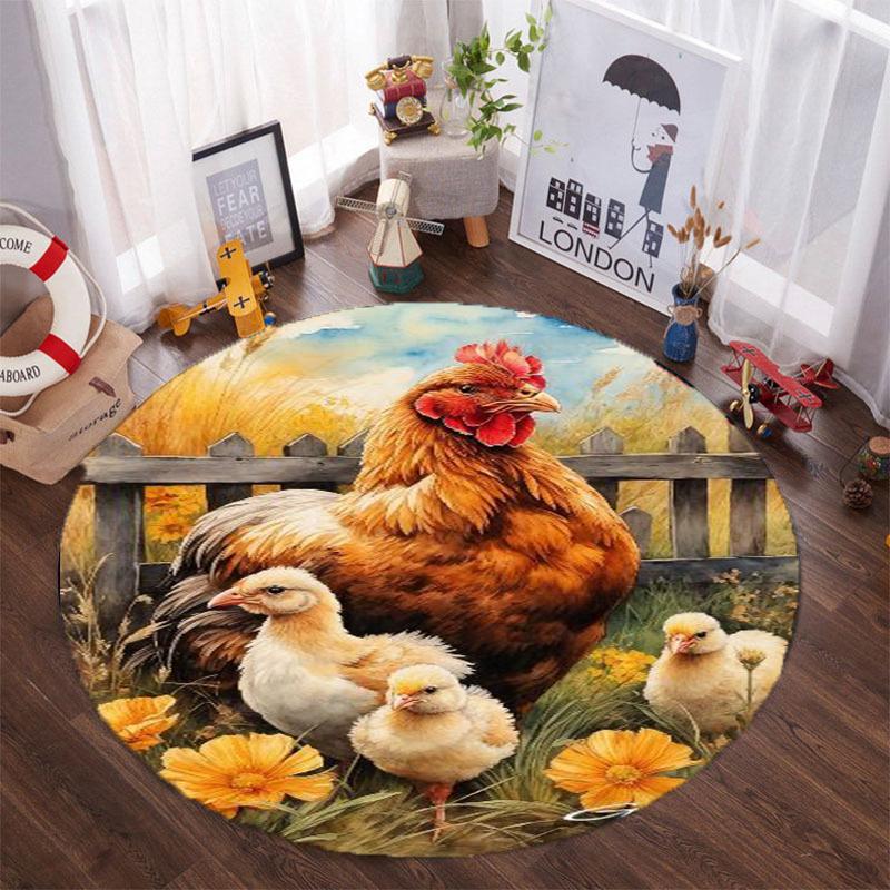 Farmhouse Rooster Round Rug Soft Thickened Kitchen Floor Mat Waterproof Non-slip Oil-proof Floor Mat Runner Rug