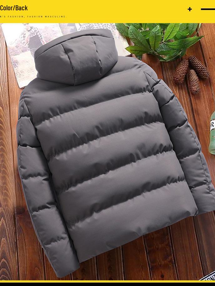 Men's Hooded Cotton-Padded Jacket for Autumn/Winter - Thick, Solid Color, Large Size Casual Wear