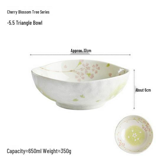 Cherry Blossom Ceramic Bowl & Plate Set: Includes Rice Bowl, Soup Bowl, Large Plate, Dish Plate, and Large Noodle Bowl - Japanese Imported.