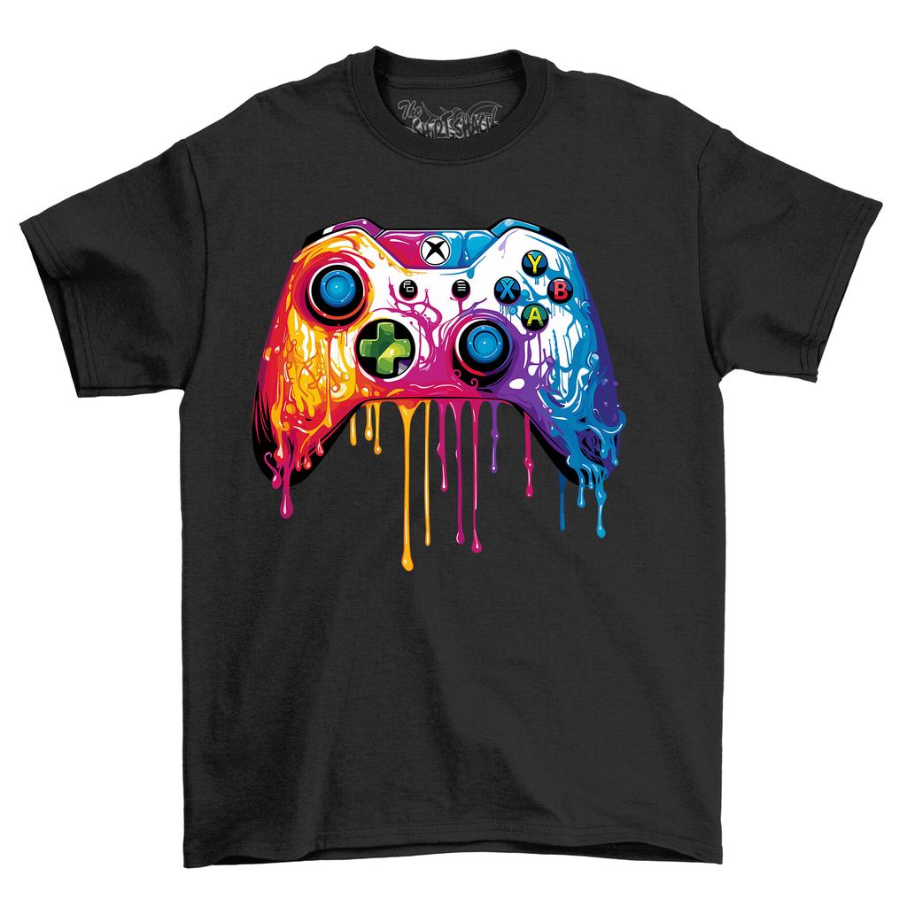 Gamer Controller 2 Paint Drip Design T-Shirt Mens Womens Tees Top - Level Up Your Style! Funny t-shir