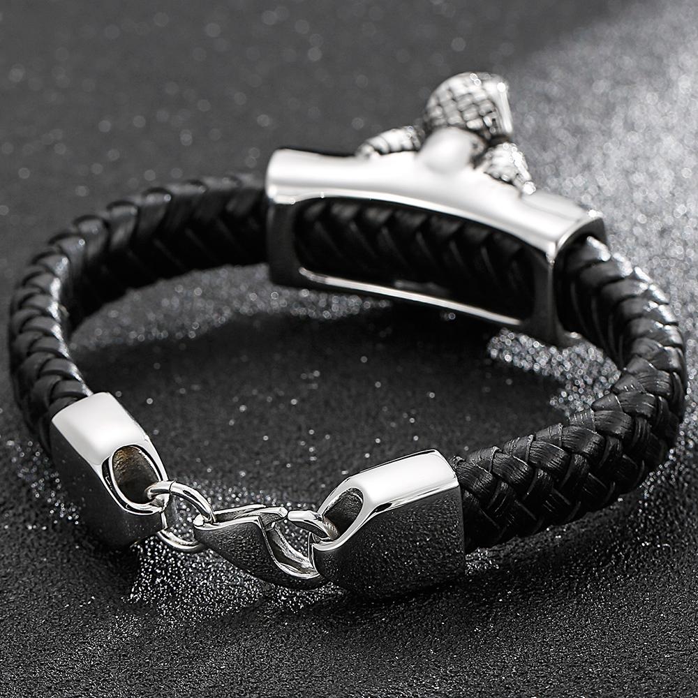 Punk Gothic Men's Snake Head Body Bracelet Man Distressed 316L Stainless Steel & Leather Wrap Bracelet for Men Animal Jewelry