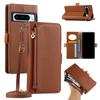Crossbody Zipper Cards Solt Wallet Leather Case For Google Pixel 9 Pro XL 8 8A 7 7A 6 6A Makeup Mirror Long Lanyard Book Cover