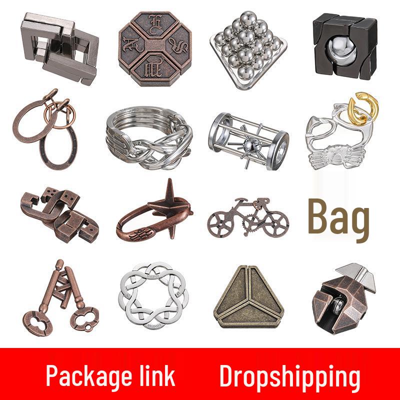 Kongming Lock Puzzle Set: Nine Interlocking Alloy Rings - Educational Disentanglement Toy