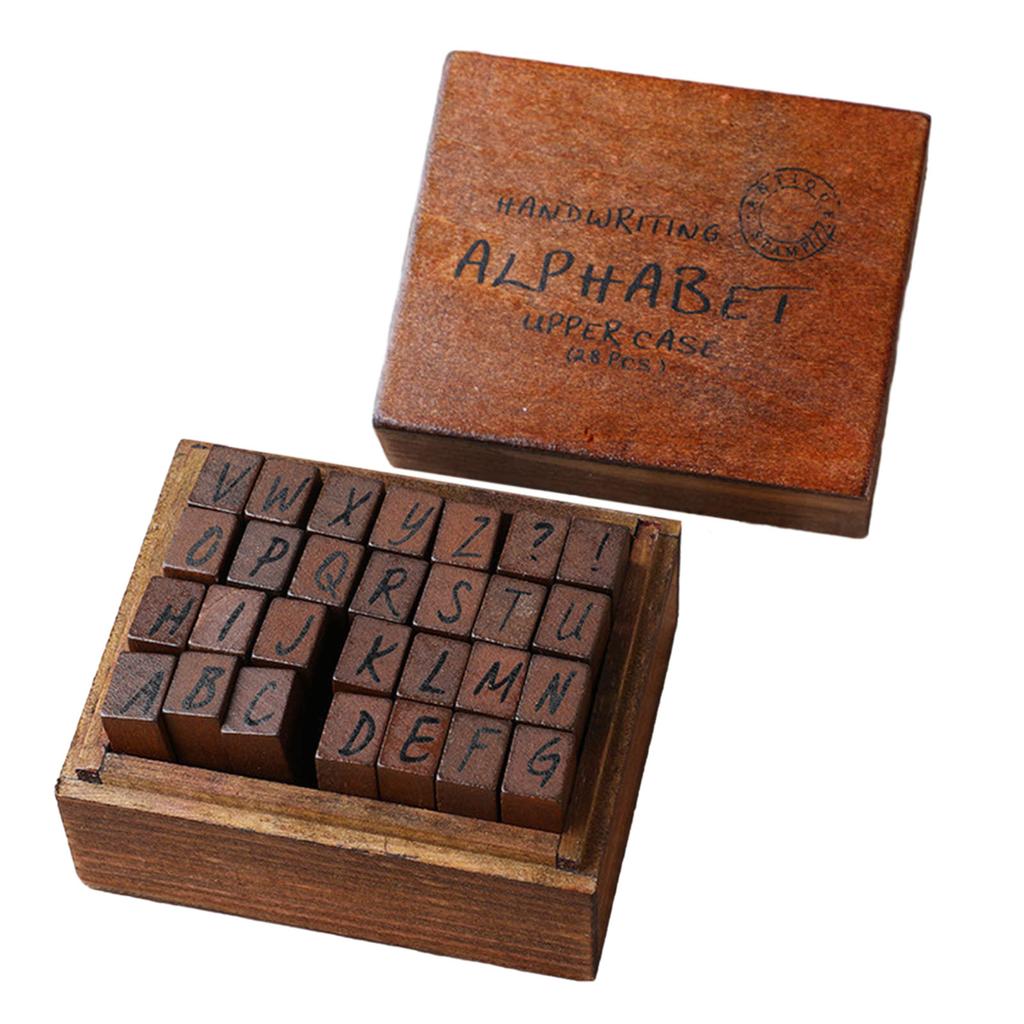 28Pcs Vintage Decorative Rubber Stamp Letter Number Pattern Wood Rubber Stamp for Scrapbooking Diary Journal DIY Craft