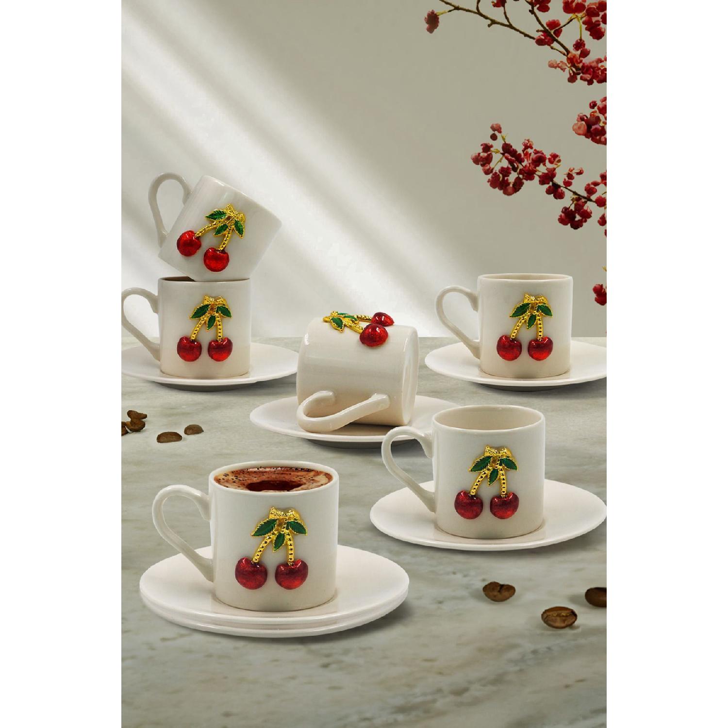 

Набор фарфоровых кофейных чашек с вишней, 12 предметов, на 6 человек, 100 мл - Cherry Coffee Cup белый