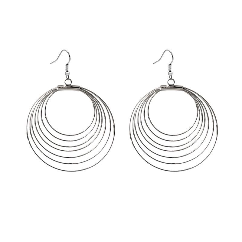 European and American Multi-Layer Hollow Metal Geometric Tassel Earrings