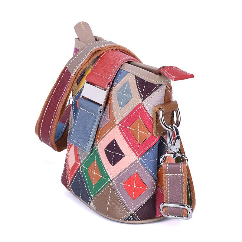 Leather Bag First Layer Cowhide Women'S Bag Color Contrasting Messenger Shoulder Bag Women'S Small Bag Fresh And Sweet