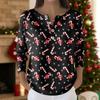 Damska Moda Top z Długim Rękawem z Nadrukiem Świątecznej Śnieżynki Elegancki Casualowy Top
