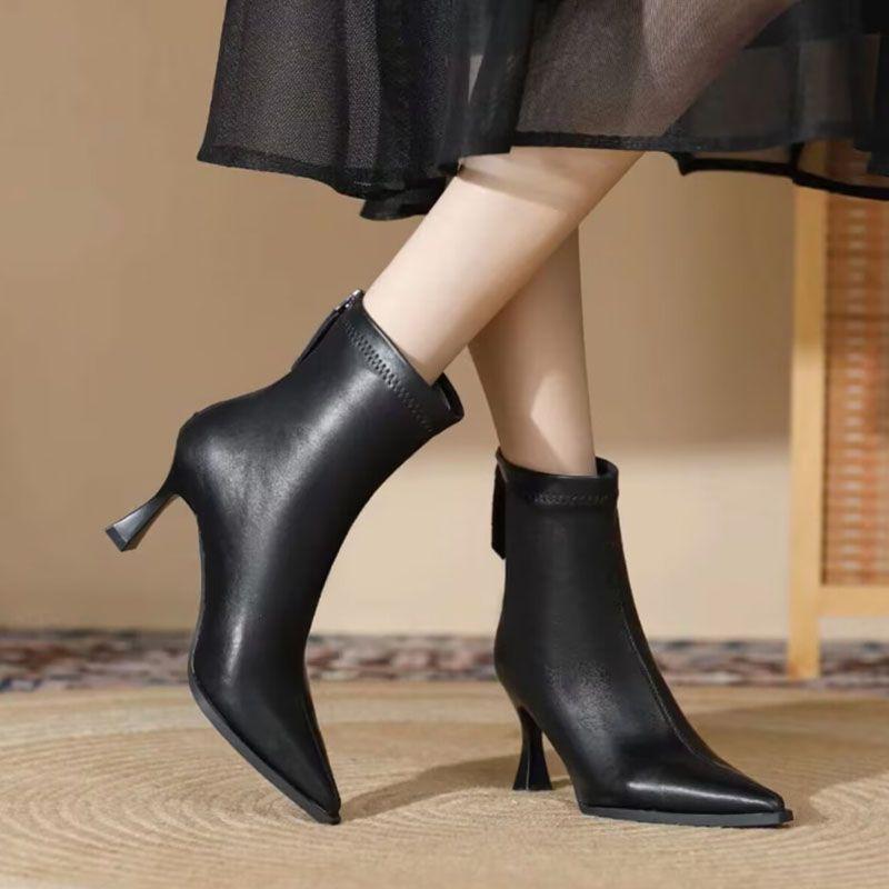 Sexy Pointed High Heel Boots Women 2025 Winter New Ankle Boots Fashion Zip Foot Slimming Lady Shoes Hot Sale Patent Single Shoes