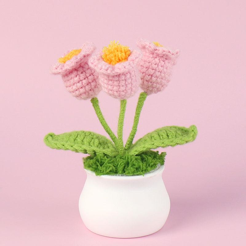 Hand-Knitted Wool Fake Flowers Set: Sunflower, Carnation, Tulip - Desktop Decor, Teacher/Student Gift, Everlasting Bouquet