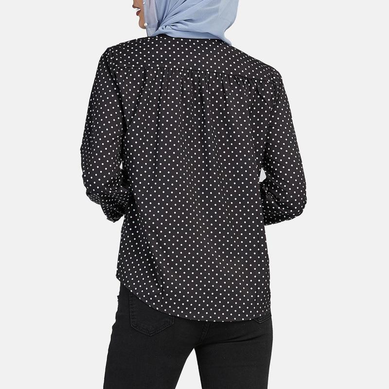 Korean Style Loose Polka Dot Chiffon Puff Sleeve Top for Women - Spring/Summer Trend.