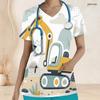 Women Plus Size V Neck Short Sleeve Scrub Top Leopard Heart Golden Feather Ornate Print Nurse Uniform Top