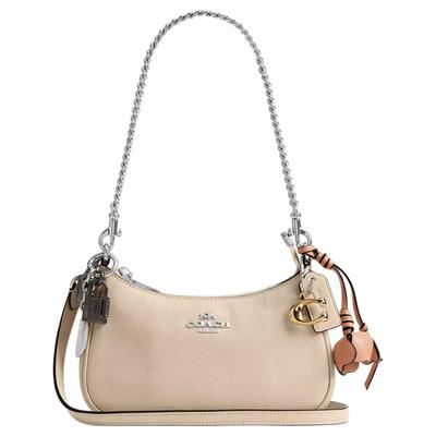Teri Logo Anhänger Leder Mini Umhängetasche Damen Umhängetasche Elfenbein CDW67-SVIY