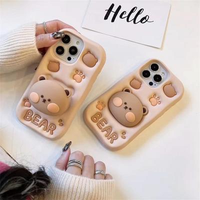 Cartoon Bär Halterung Silikon Handyhülle Für iPhone 17 16 15 14 13 12 11 Pro Max Weiche Hülle