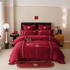 OEING Wedding Milk Velvet Embroidered Bedding Set