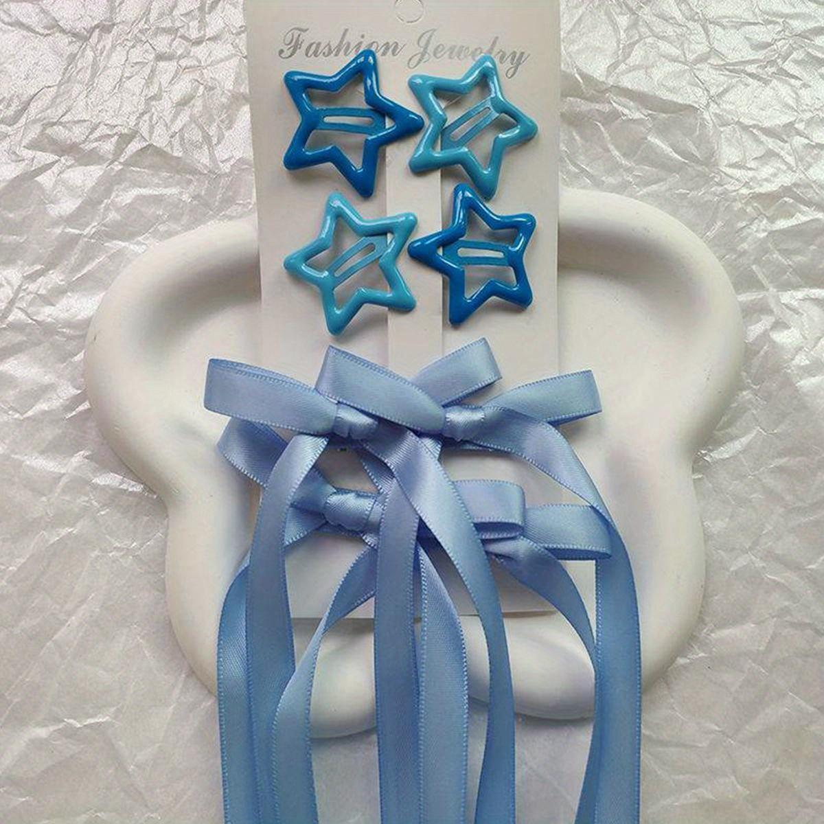 

6-piece Set of Women s Hair Accessories, Starry and Bow Set, Ballet Style Bow Ribbon Ribbon Hair Clip, Double Ponytail Ribbon синий