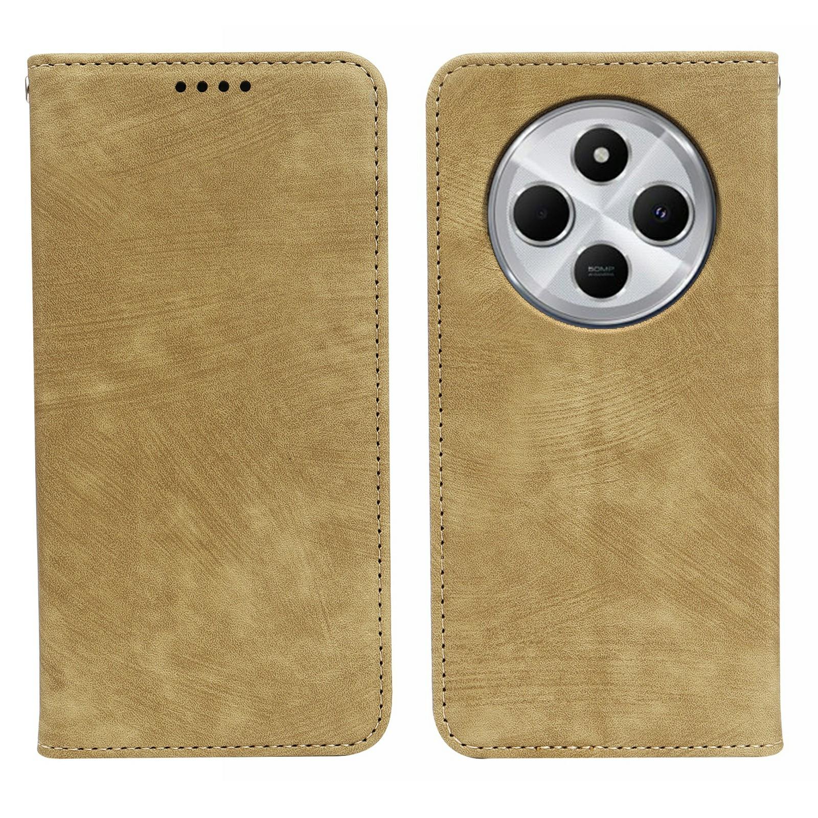 

For Xiaomi Redmi A4 5G/14C 4G/A3 Pro 4G/Poco C75 4G Case Strong Magnetic Leather Wallet Phone Cover with Striped Texture Yellow