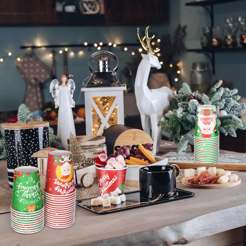 120 Packs Christmas Disposable Cups 9Oz Disposable Coffee Cups Christmas Paper Cups Hot Chocolate Cocoa Cup Christmas Party Supp