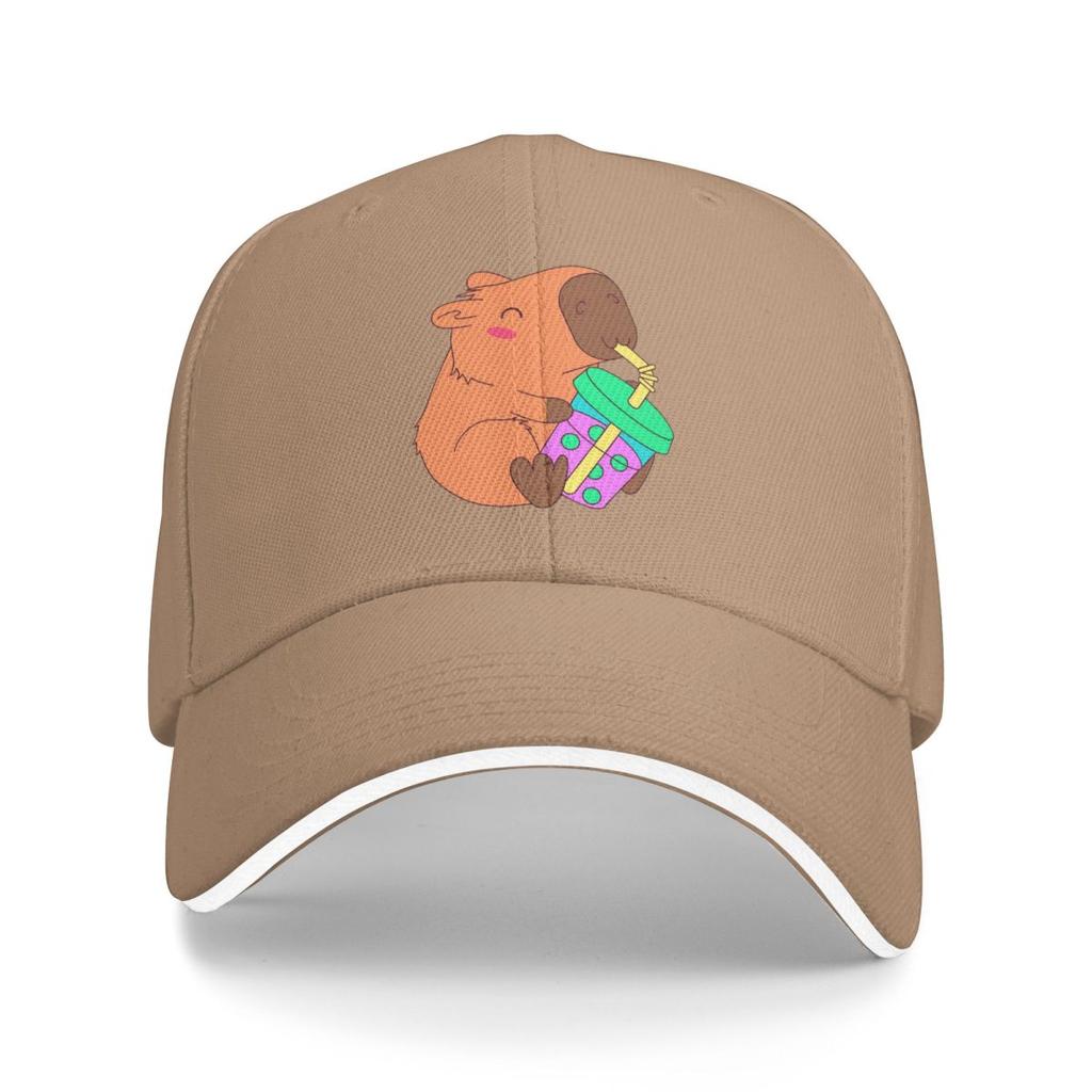 Unisex Baseball Hats Cute Capybara Loves Bubble Tea Thermal Outdoor Streetwear Sports Baseball Caps Hip Hop Cap Casquette Hats