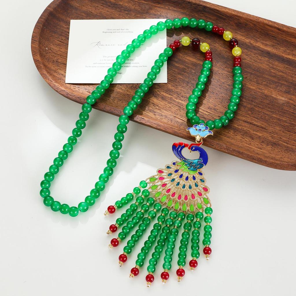 Elegant Peacock Phoenix Sweater Chain Necklace - Women's High-End Enamel Pendant