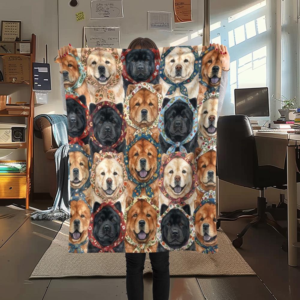 1PC Retro Pet Puppy Print Flannel Blanket, High Quality All Seasons, Home Decor, Warmth and Comfort, Perfect for Christmas Gifts