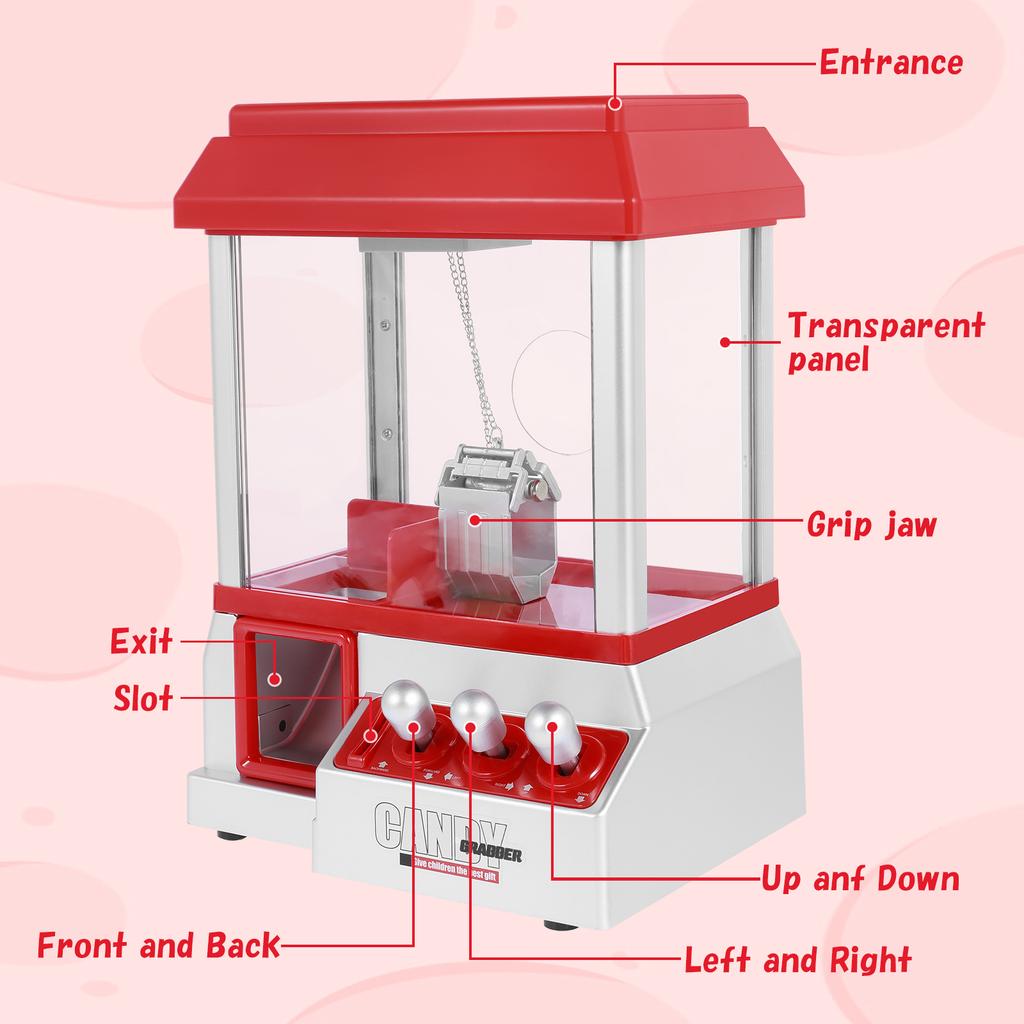 Creative Claw Machine Arcade Game with 24 Game Coin Mini Candy Grabber Machine Prize Toys Dispenser for Kids Gifts Party Game