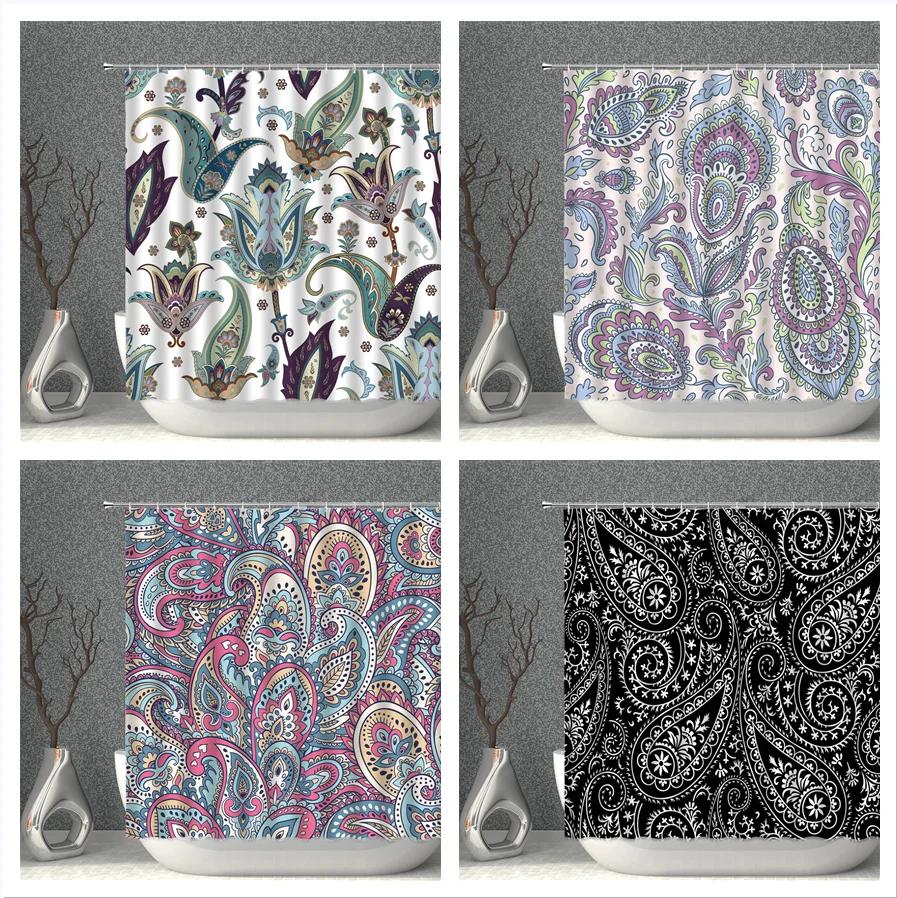 Bohemian Shower Curtains Waterproof Cloth Colorful Datura Flower Leaves Print Bath Curtain Set Multi-size Bathroom Screen Decor