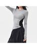 Thermal Velvet Color Block Round Neck Slim Fit Long Sleeve T-shirt for Women - Autumn Winter Waist-cinching Top