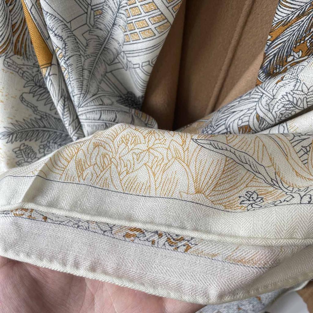 130*130cm 30% Seide +70% Wolle Schal Retro Vintage Luxuriös Weich Stola Groß Warm Winter Wickeltuch für Damen