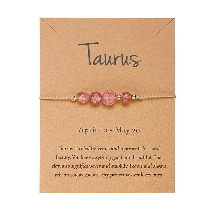 

Европейско-американская мода Браслет из натурального камня по знаку зодиака, Плетеный вручную стиль с бумажной карточкой, Универсальный дизайн для женщин