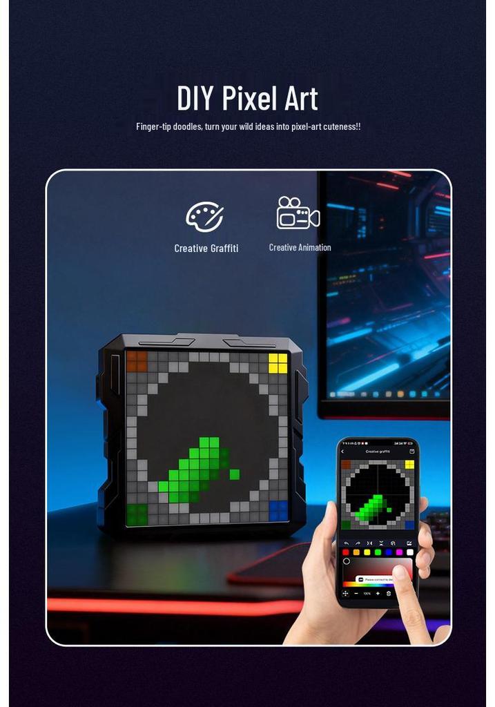 Programmable DIY Mecha-Style LED Pixel Screen: RGB Animation & Atmosphere Light for E-sports Desk.