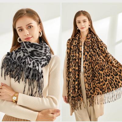 Leopard Printed Cashmere Shawl Scarf For Womman Warm Tassel Shawls Fashion Long Wraps Thicken Pashmina Scarves Female Wraps