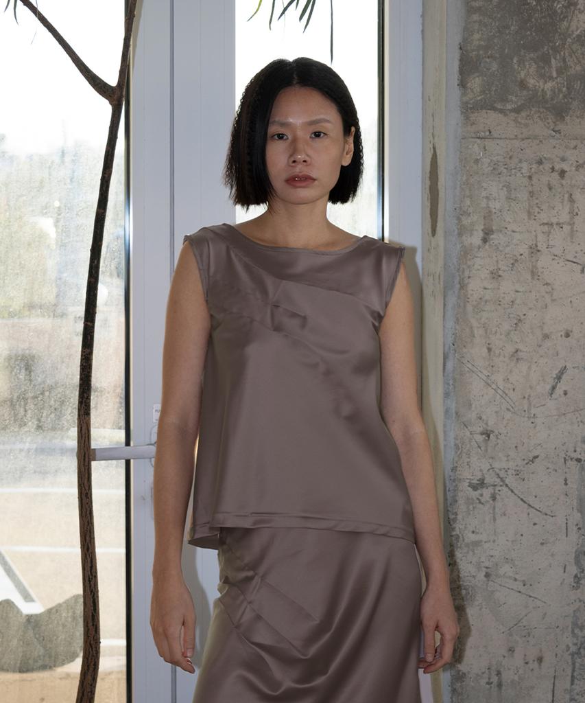 Safari Sula Explore Scratch Drape Satin Skirt In Purple Brown