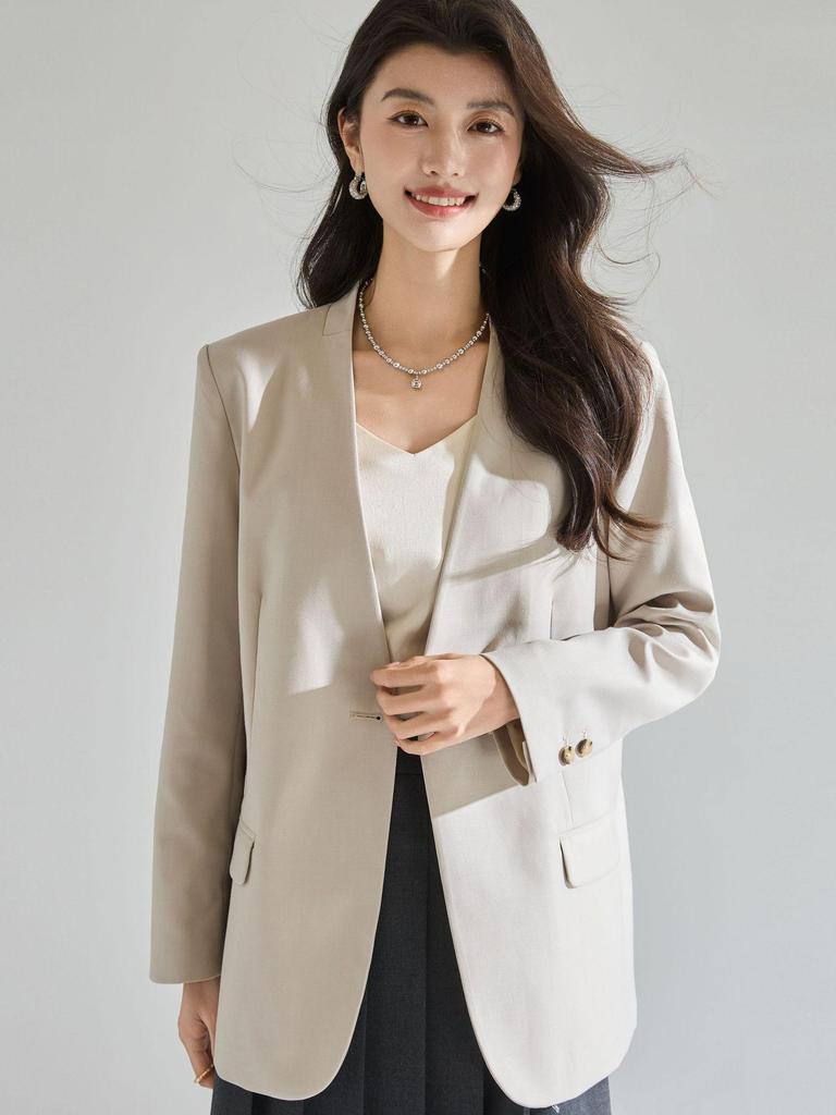 Spring-Summer Minimalist V-Neck Women's Loose Casual Suit Jacket