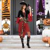 Halloween Cosplay Dress Pirate Queen Dance Party Stage Performance Costume Bell Sleeves Irregular Hem Lace-up Strap Belted Waist