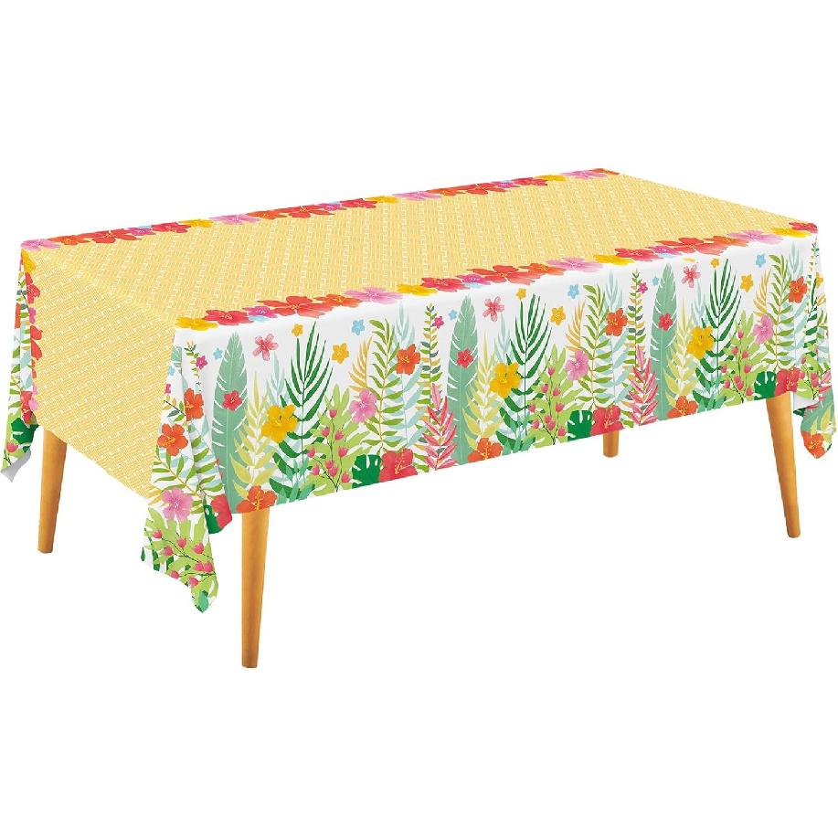 Gatherfun Hawaiian Luau Party Supplies Set - Includes 2 Aloha-Themed Disposable Plastic Tablecloths,Tropical Party Decorations for BBQs, Tropical 54  x 108