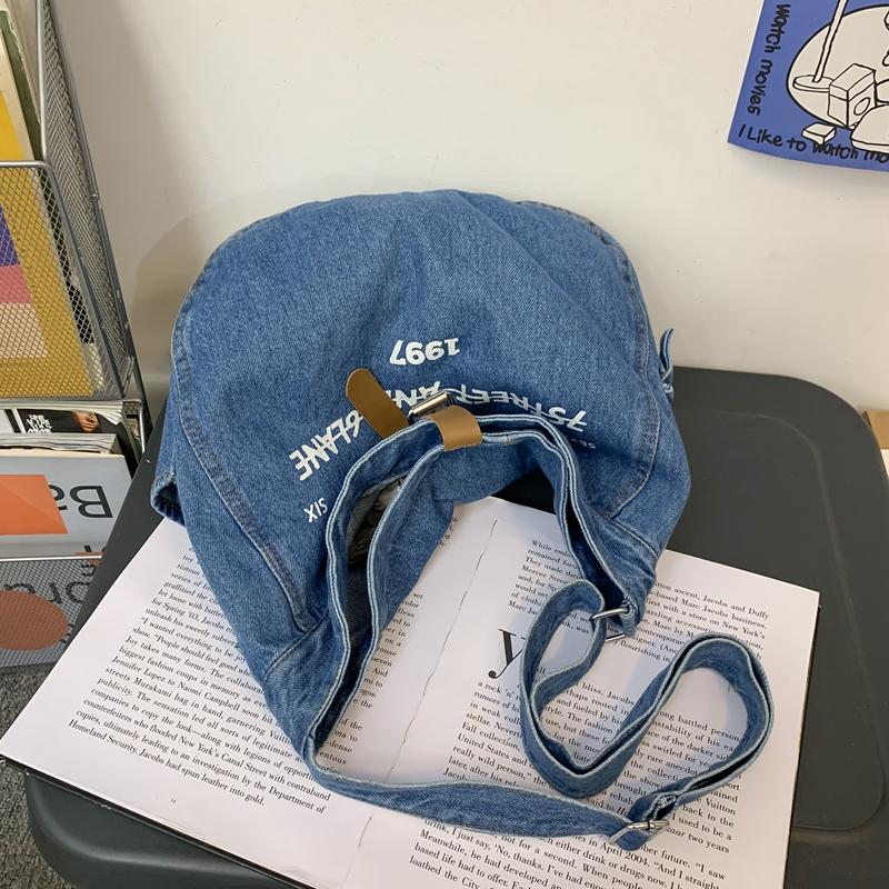 Crossbody-väska med stor kapacitet Kvinnlig jeansväska Bokstavsväska Student axelväska