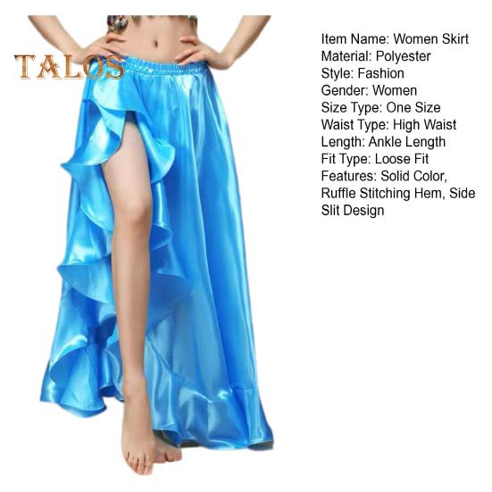 Moderner Tanzrock für Damen, elastische Taille, gerüschter Saum, seitliche Schlitze, Rock in Volltonfarbe, Tanzballett, Cosplay-Rock