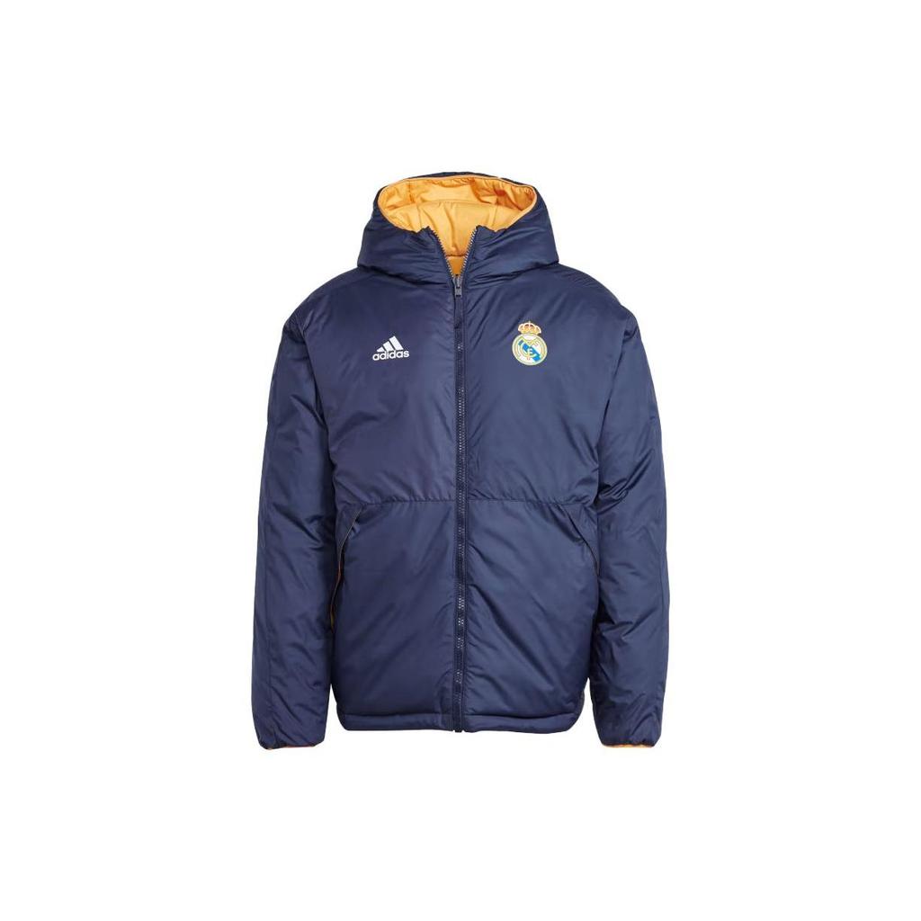 Adidas Real Madrid Dna Reversible Hooded Down Jacket With 600 Fill Power And Logo Print Men Outerwear Ink-Blue HY0609