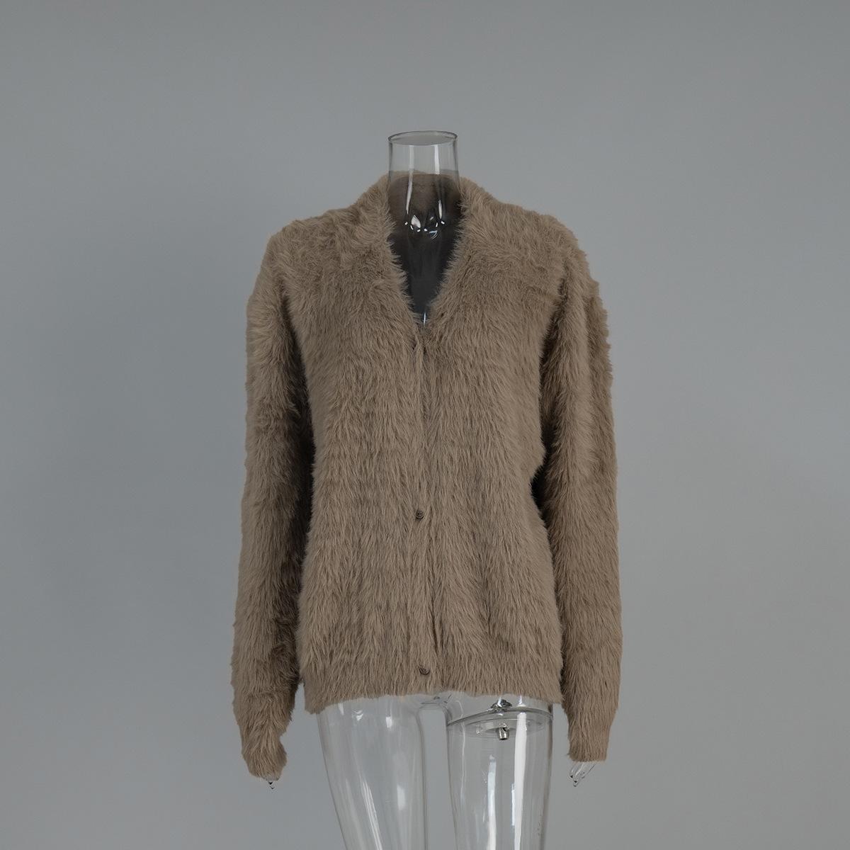 Свитер кардиган осень/зима свободный с длинным рукавом V-образный вырез куртка свитер для женщин S