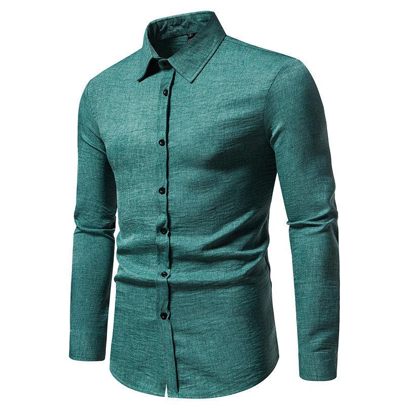 Nový pánský trend Jednobarevný retro styl Ležérní košile s dlouhým rukávem Pánské módní topy