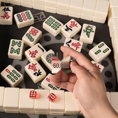 Home Mahjong Set with Hand-Rubbed Large & Medium Tiles, Tablecloth, Dice, Soft Case, and Chips