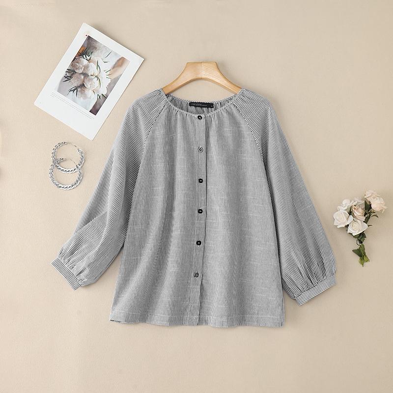 

ZANZEA Women Loose Round Neck Casual Long Sleeve Stripe Blouse S