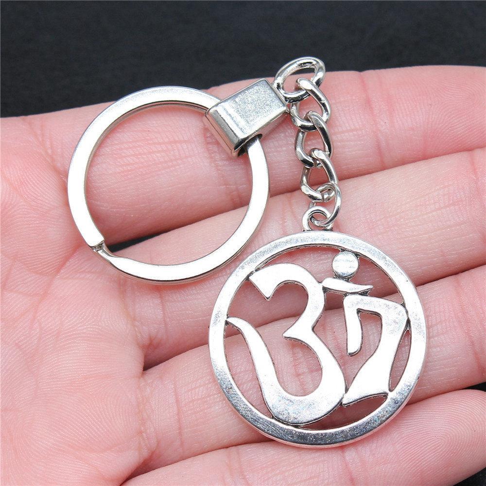 Encouragement Letter Om Yoga Tags Pendant Antique Bronze Metal Keychain with 30mm Ring for Family