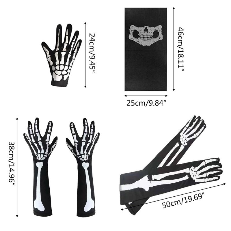 Skeleton Gloves Skull Face Mask for Adult Men Costume Halloween Party Cosplay