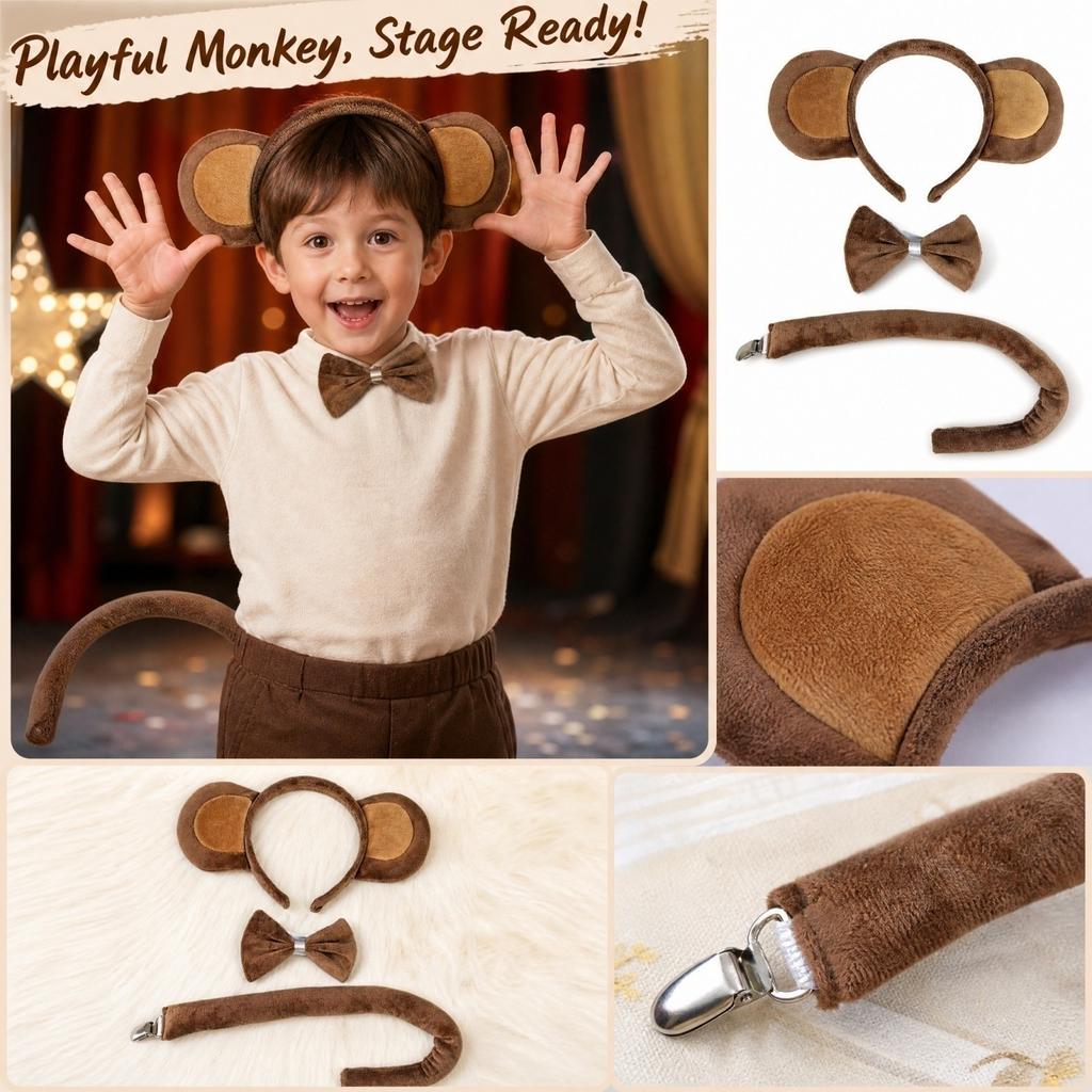 Costume Accessories 3-Piece Set with Headband Ears Tie Tail for Stage Role Play