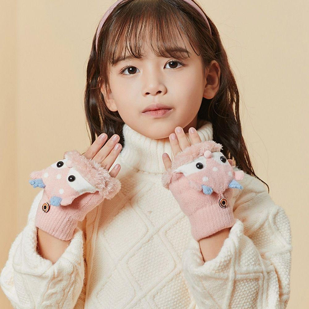 Gloves Kids Fingerless Gloves Plush Gloves Children Christmas Gloves Clamshell Half Finger Gloves