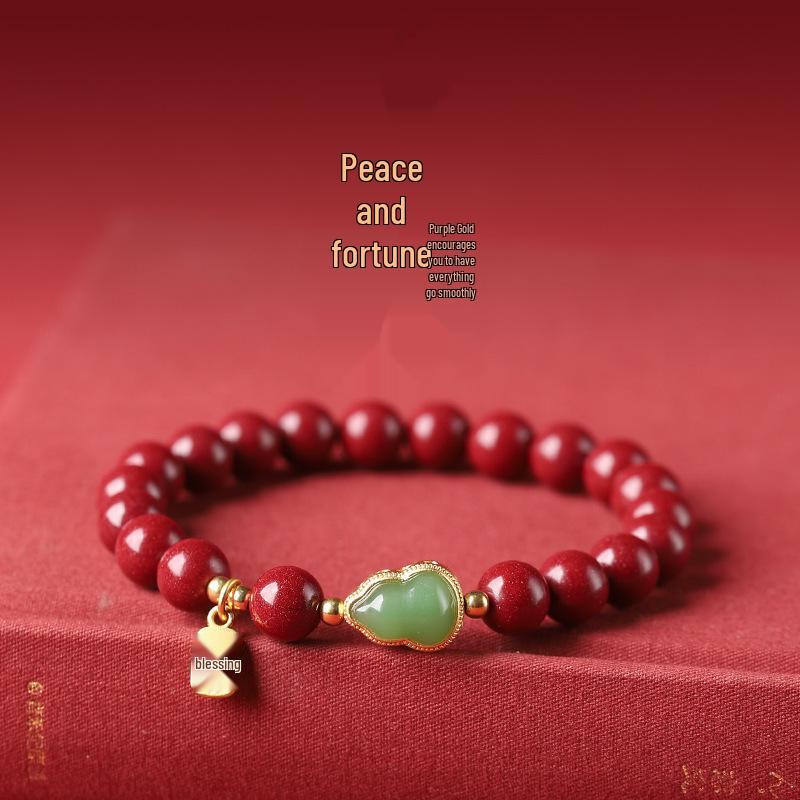 Cinnabar Ruyi Gourd Bracelet - Single Circle Zisha Fulu Peace Bracelet for Women, Benming Year