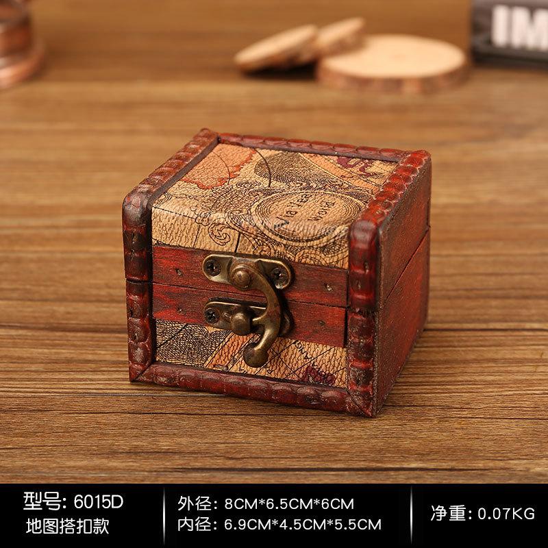 1 szt. Antyczna Mini Drewniana Skrzynia Skarbów Pudełko do Przechowywania Organizer na Biżuterię Pudełko Prezentowe Z Mini Metalem