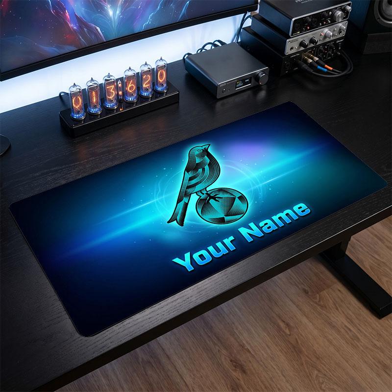 Norwich City Custom Large Mouse Pad, Personalized Name Text Print, Football Logo Non‑Slip Desk Mat Gaming Gift